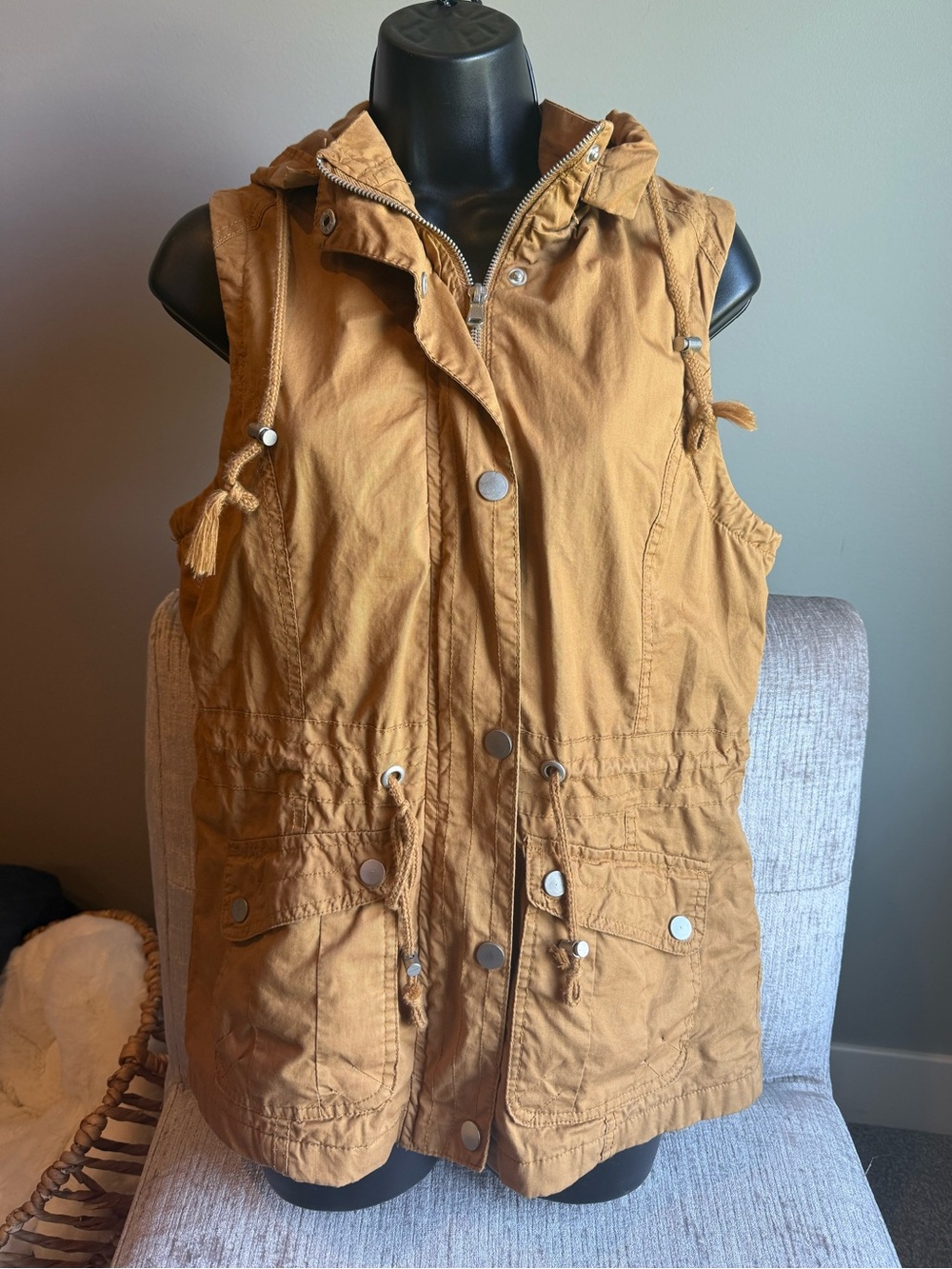 YMI Hooded Utility Vest - Brown/Taupe